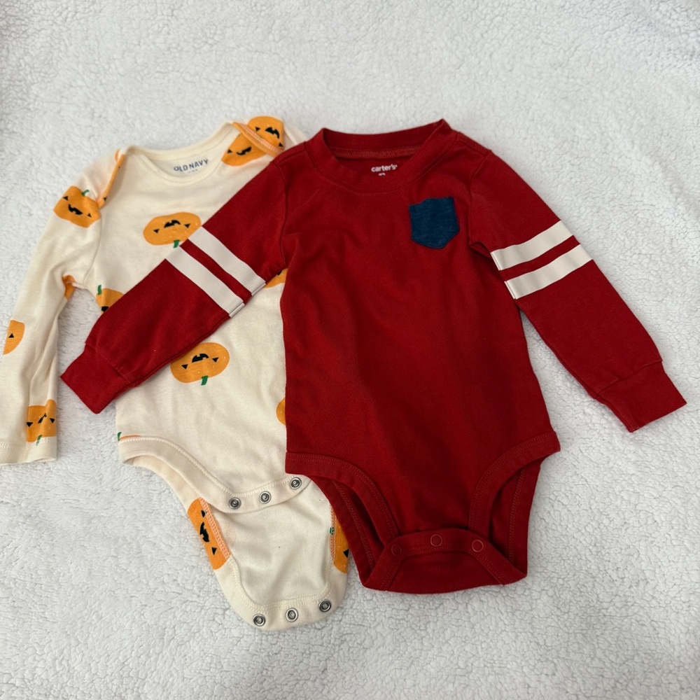 🎃 Carter’s & Old Navy 12M Long Sleeve Onesie Set | Fall & Halloween Baby Outfits
